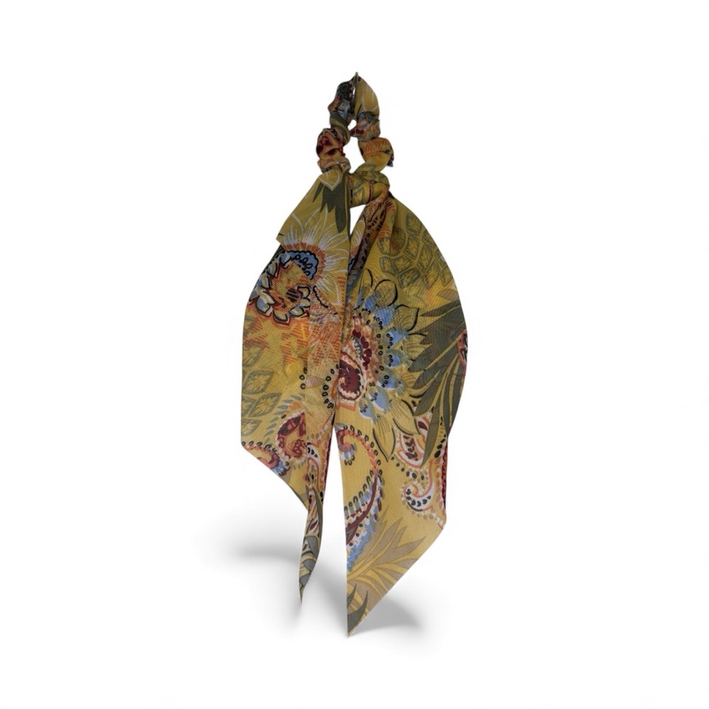 NWOT Yellow Floral & Geometric Scrunchie Hair Scarf – Chic Elegant Accessory